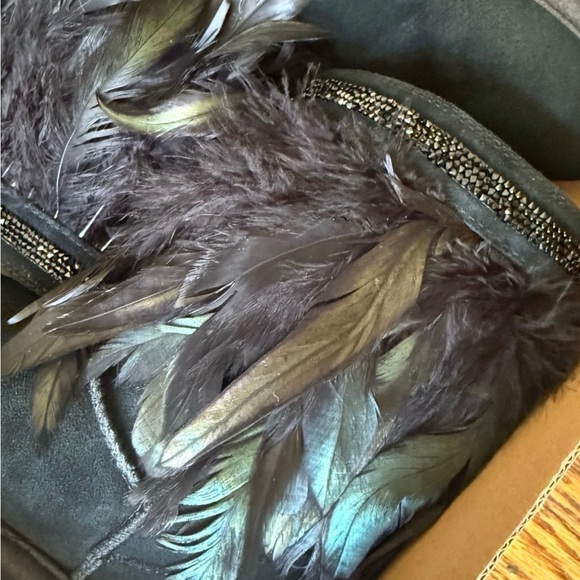 Women’s Black Feather Trim Winter Boots - Picture 4 of 7